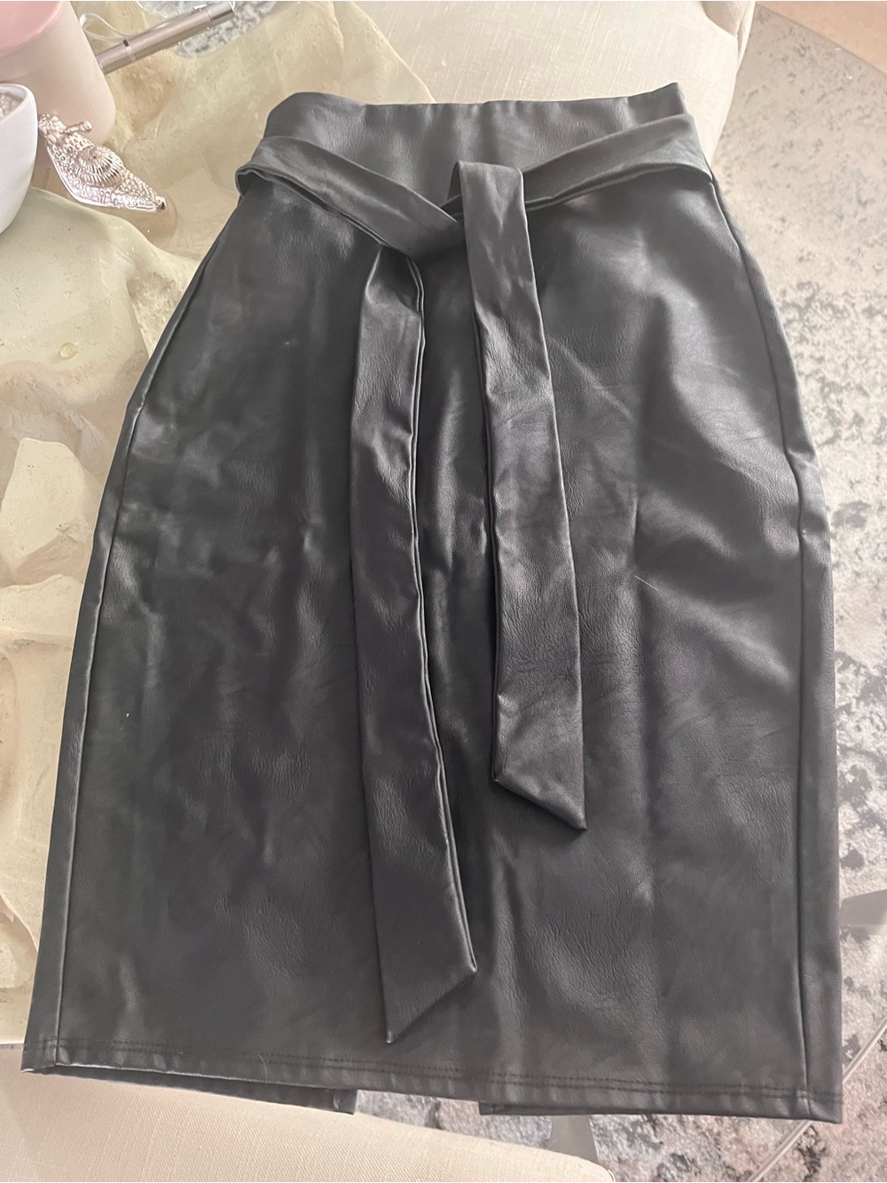 💎Black Faux Leather Tie-Waist Pencil Skirt s/m💎👀my other listings 🌟